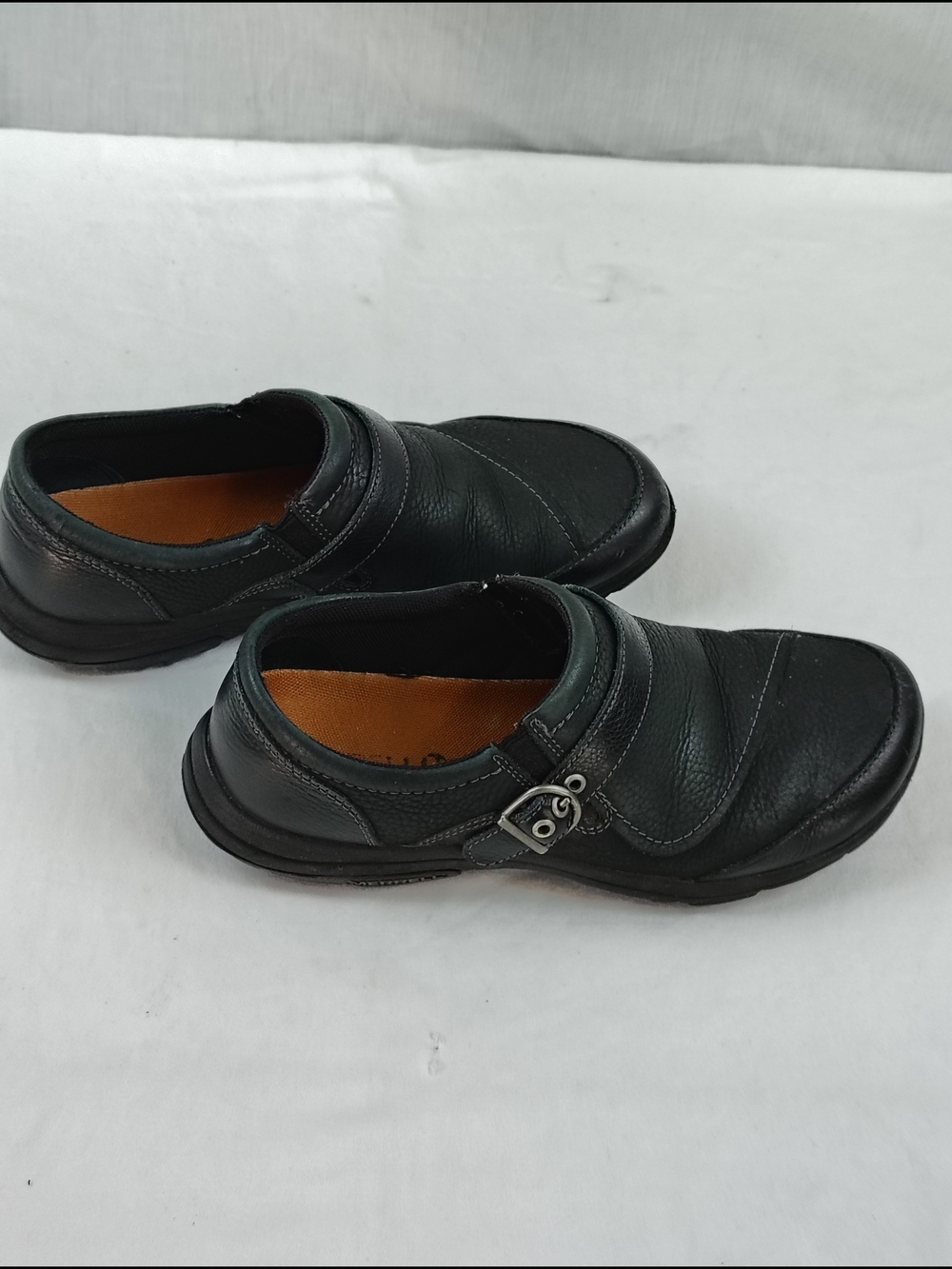 Women's Merrell Black Leather Slip-On Loafers with Orange Insole Size 8.5 - Picture 4 of 7